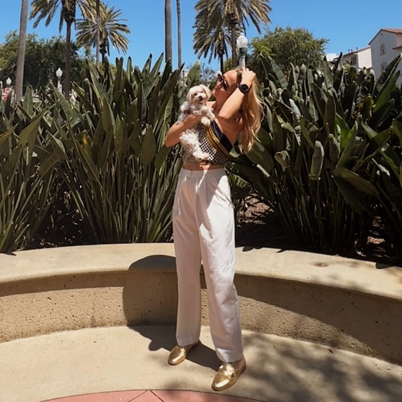 the drop Pants - Ivory Pleated High Waist Straight Trousers